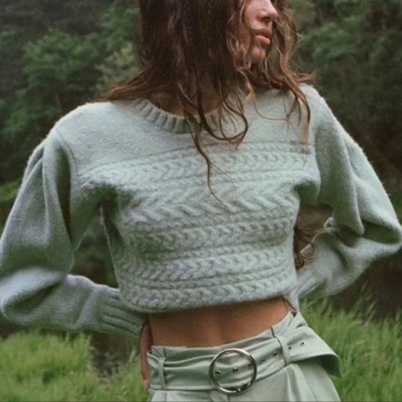 FOR LOVE & LEMONS Green Dominique Shoulder Pad Sweater size Small - Picture 15 of 15